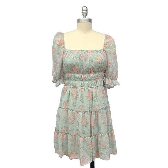 Trixxi Dresses & Skirts - Vintage Y2K Trixxi Milkmaid Dress Size M Floral Coquette Blue Fairy Cottage